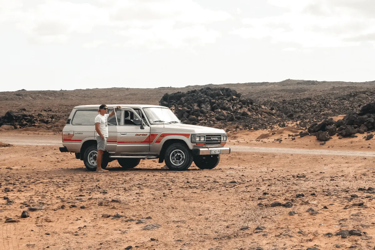 Man outside car in desert